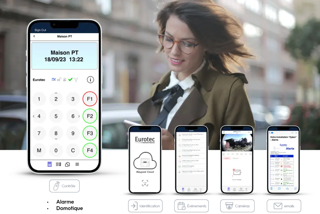 Interface de l'application mobile Eurotec permettant de piloter l'alarme à distance